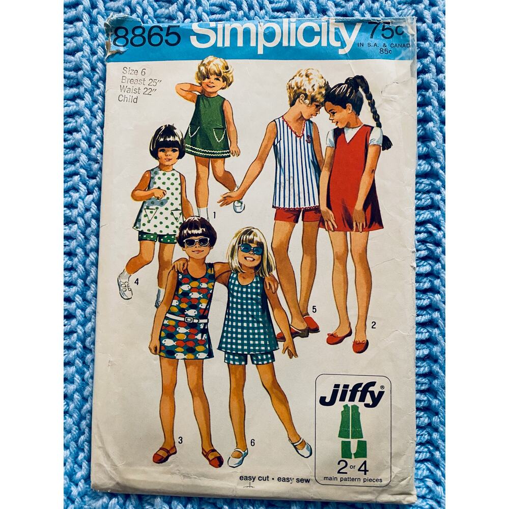 Simplicity Sewing pattern 8865 kids top pants shorts dress